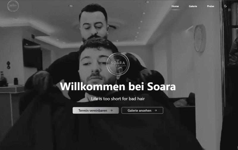 Screenshot des Projekts Soara Hair & Beauty mit Galerie und Buchungsbereich.