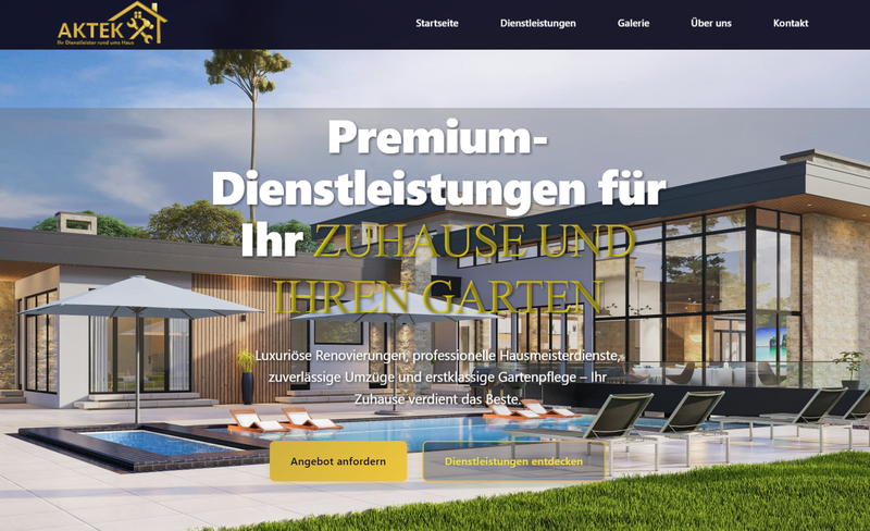 Screenshot des Projekts AKTEK Dienstleistungen mit moderner Service-Präsentation.