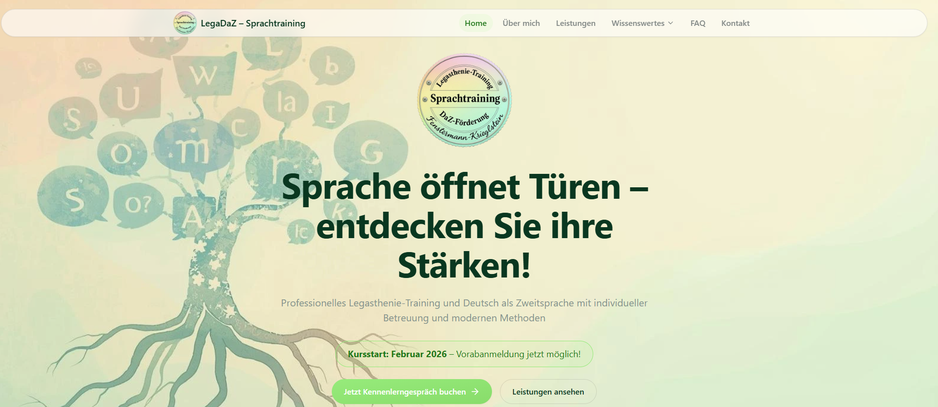 Screenshot des Projekts LegaDaZ Sprachtraining mit modernem Bildungsangebot.