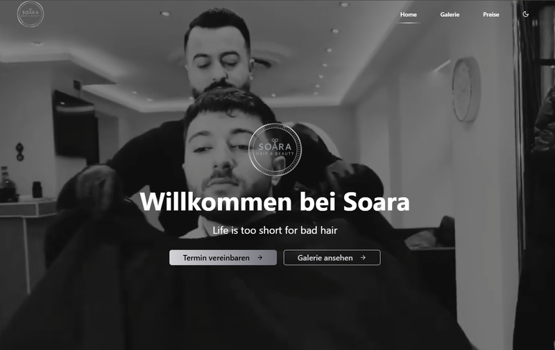 Screenshot des Projekts Soara Hair & Beauty mit Galerie und Buchungsbereich.